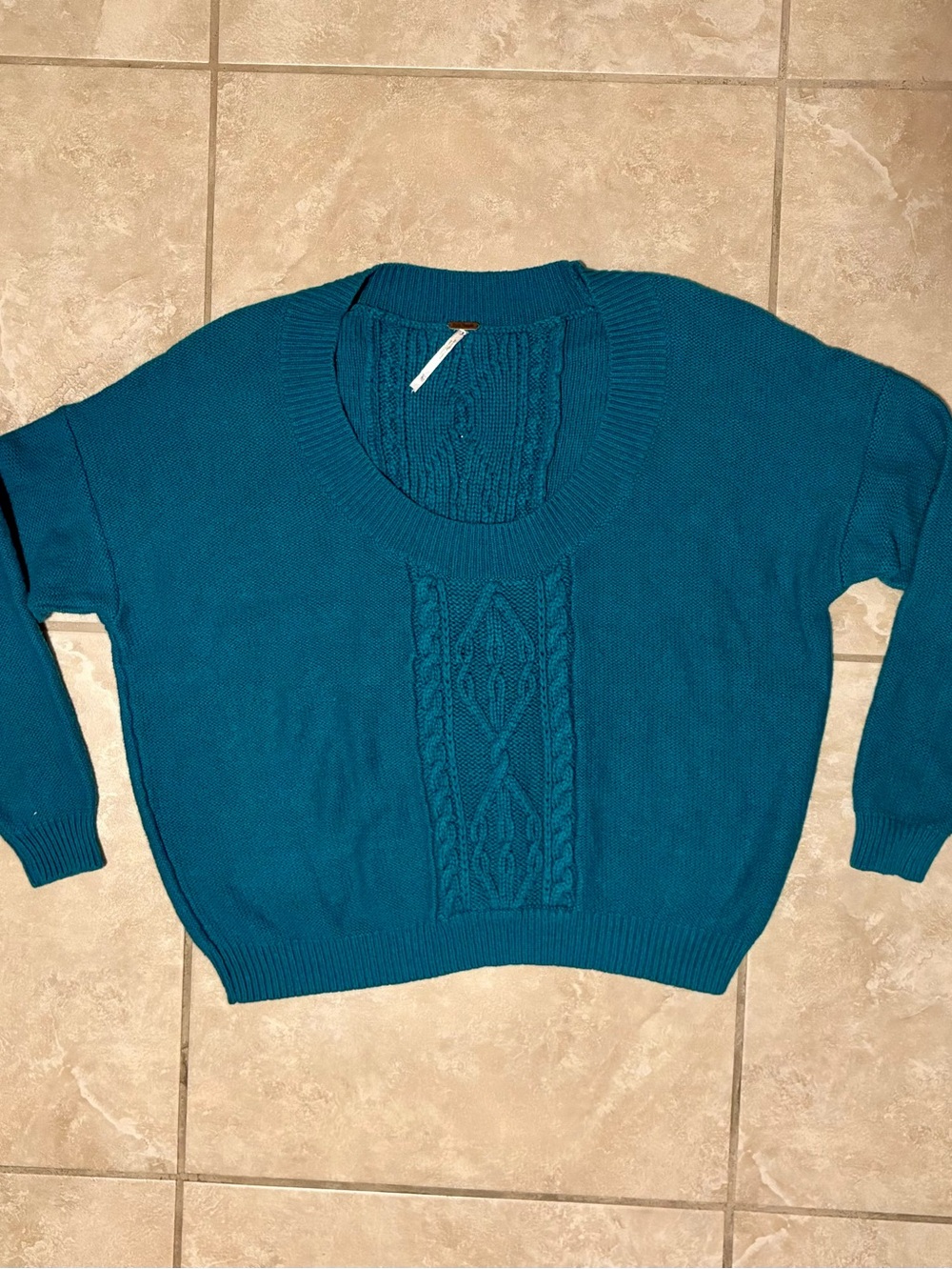 ✨ Free People Teal Scoop Neck Cable Knit Sweater ✨